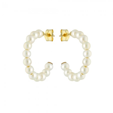 PENDIENTES EN ORO MEDIO ARO CON PERLAS