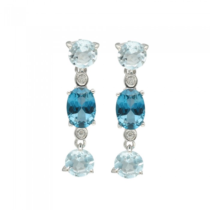 PENDIENTES EN ORO LARGOS CON DIAMANTES Y TOPACIO