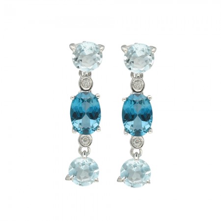 PENDIENTES EN ORO LARGOS CON DIAMANTES Y TOPACIO