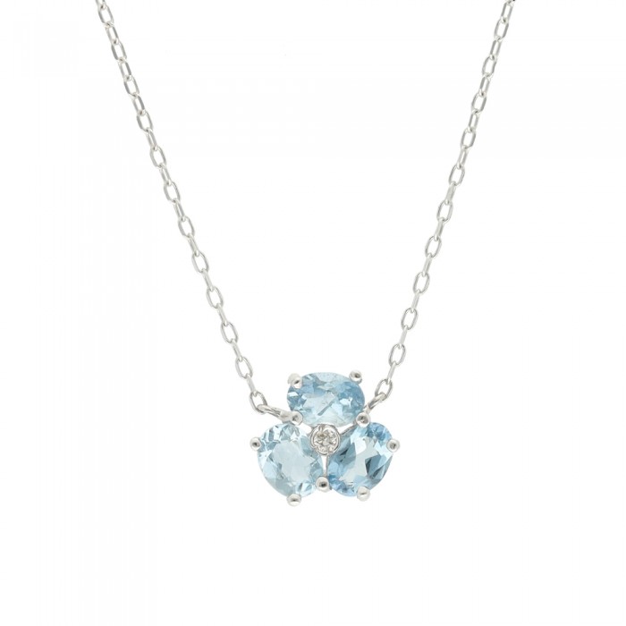 GARGANTILLA EN ORO BLANCO CON COLGANTE DIAMANTES AGUAMARINA