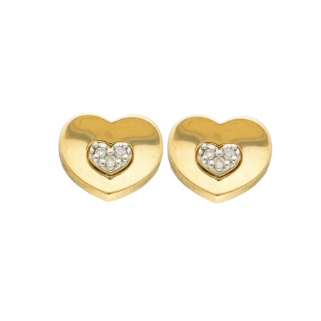 PENDIENTES EN ORO CORAZÓN CON DIAMANTES CENTRALES