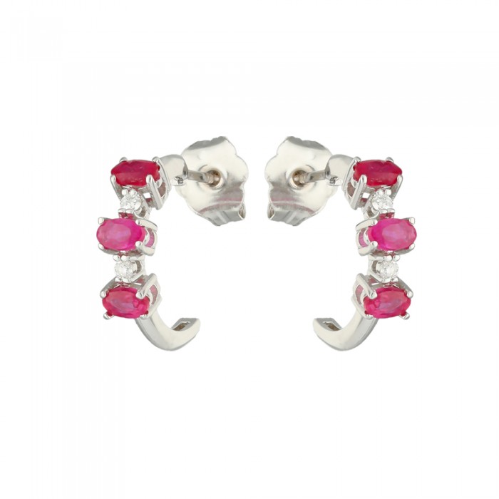 PENDIENTES EN ORO MEDIO ARO CON DIAMANTES Y RUBIES