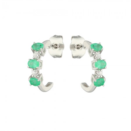 PENDIENTES EN ORO MEDIO ARO CON DIAMANTES Y ESMERALDAS