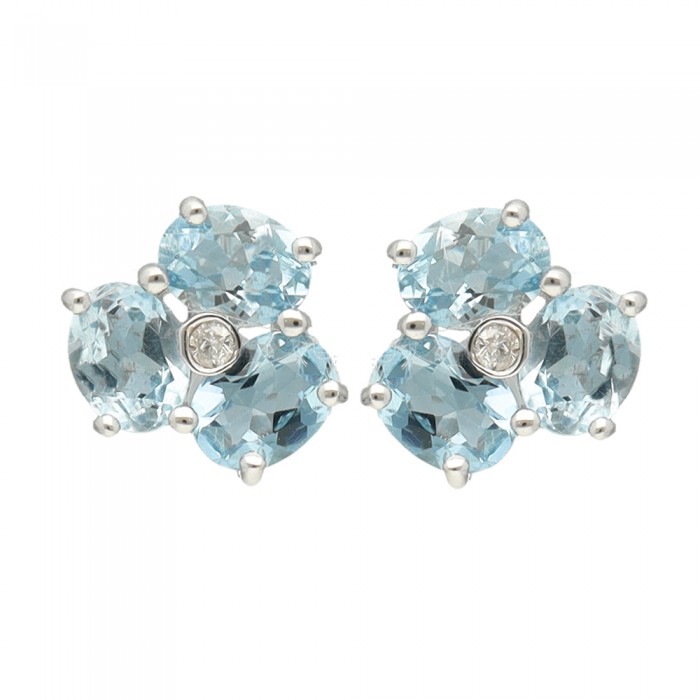 PENDIENTES EN ORO CON DIAMANTES CUADRADOS AGUAMARINA