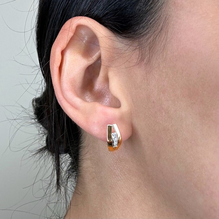 PENDIENTES EN ORO DOS BANDAS CON CIRCONITA