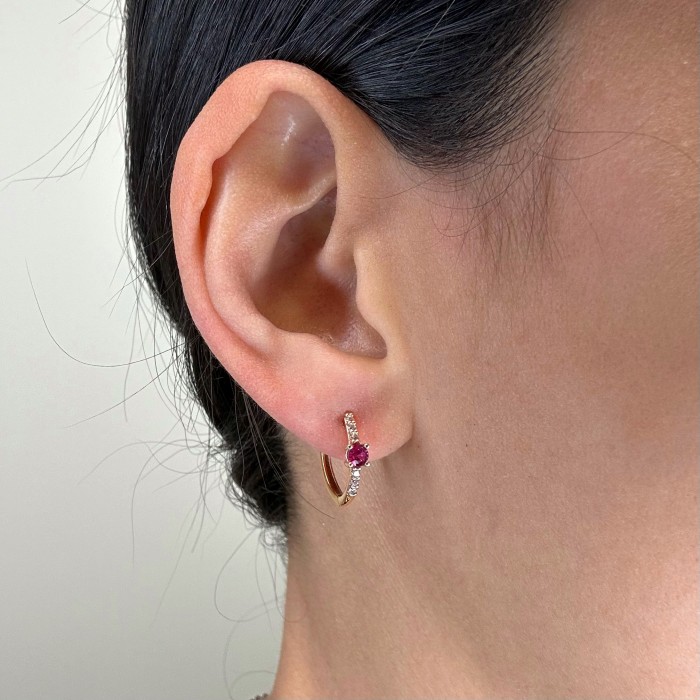 PENDIENTES EN ORO AROS CIRCONITA CENTRAL ROSA