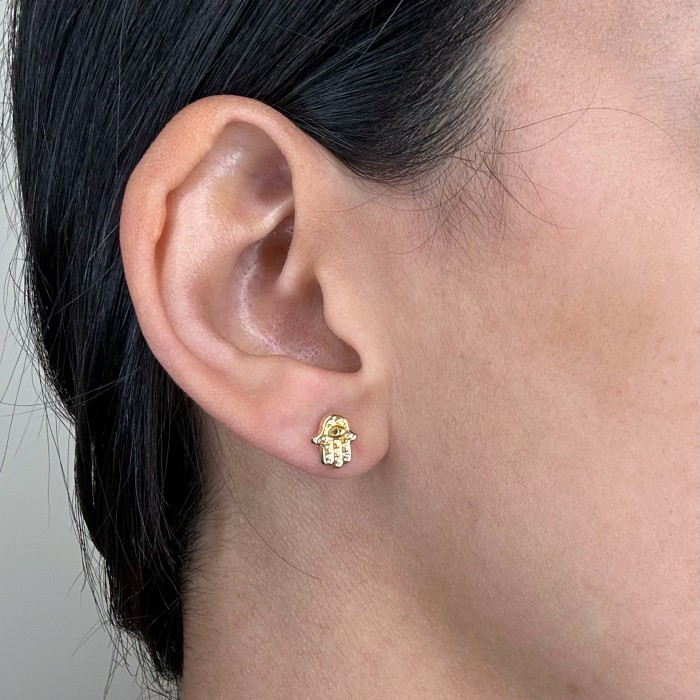 PENDIENTES EN ORO MANO DE FÁTIMA OJO VERDE