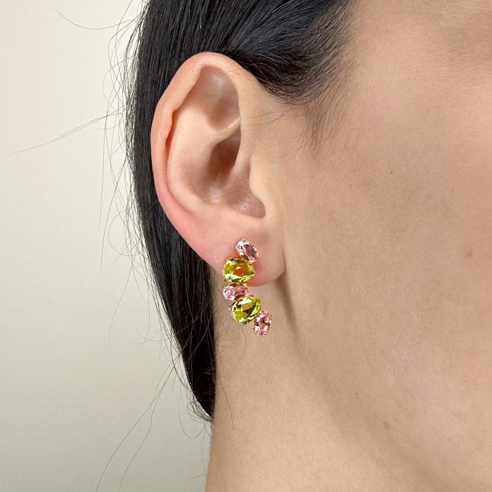 PENDIENTES EN PLATA CIRCONITAS VERDES Y ROSAS 2