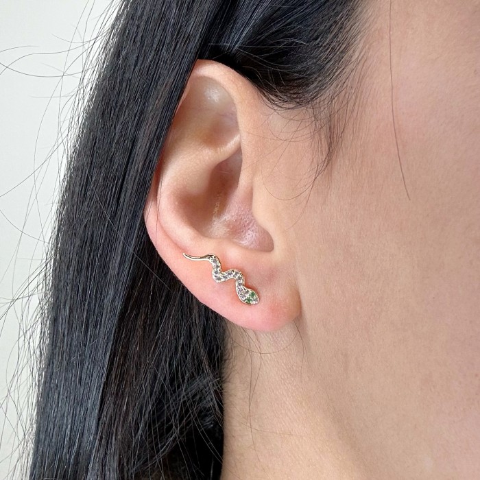 PENDIENTES ORO SERPIENTE CON CIRCONITAS VERDES