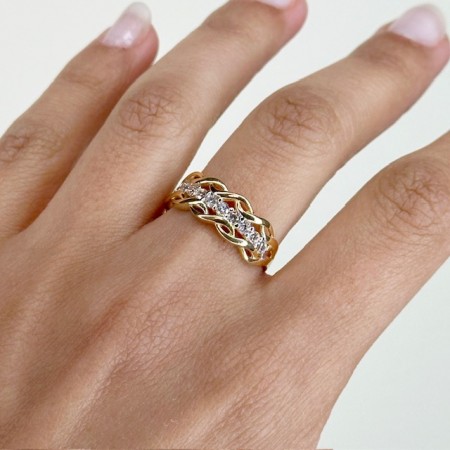 ANILLO EN ORO FORMA TRENZA CON CIRCONITAS