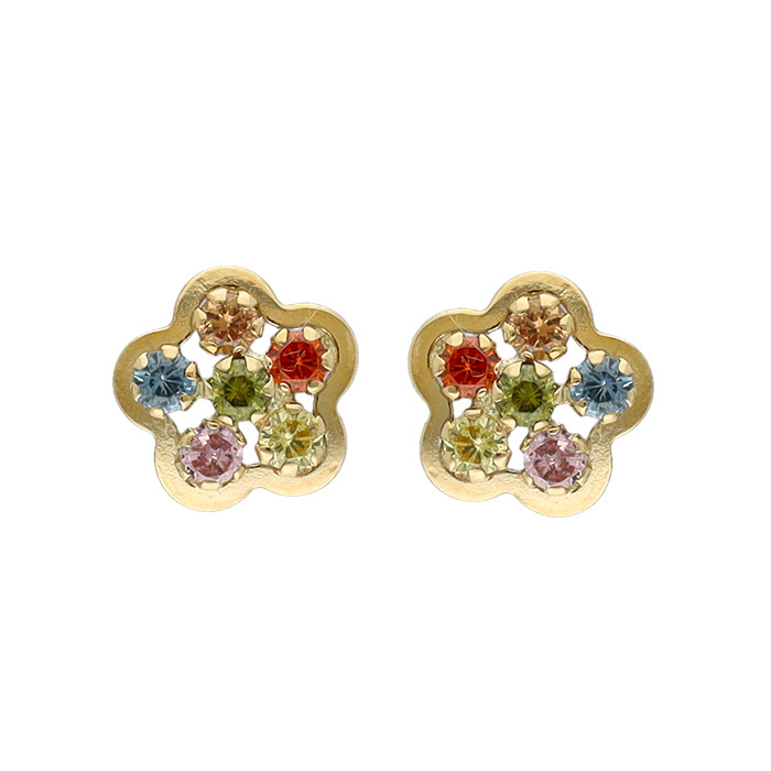 PENDIENTES EN ORO CON CIRCONITAS EN COLOR FLOR