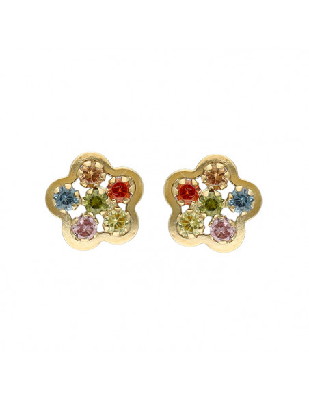PENDIENTES EN ORO CON CIRCONITAS EN COLOR FLOR