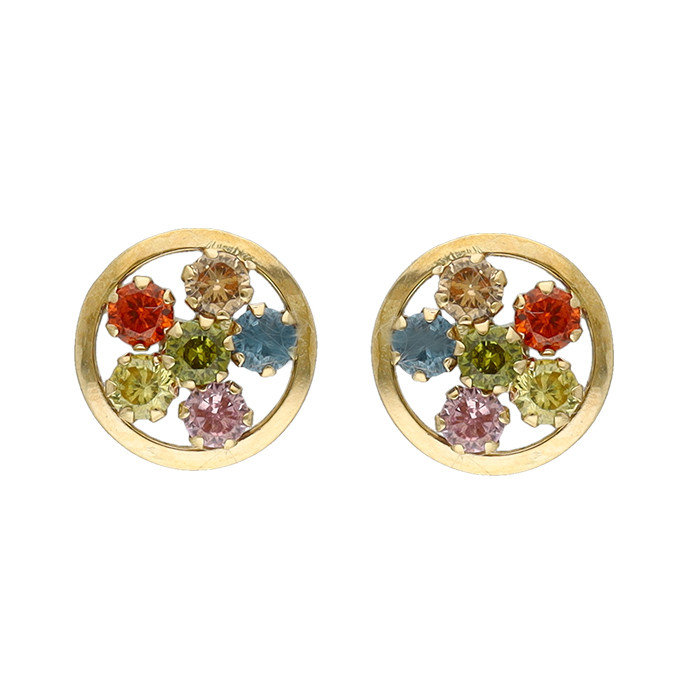 PENDIENTES EN ORO CON CIRCONITAS EN COLOR REDONDOS