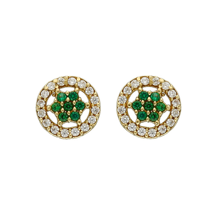 PENDIENTES EN ORO CON CIRCONITAS ROSETA VERDE
