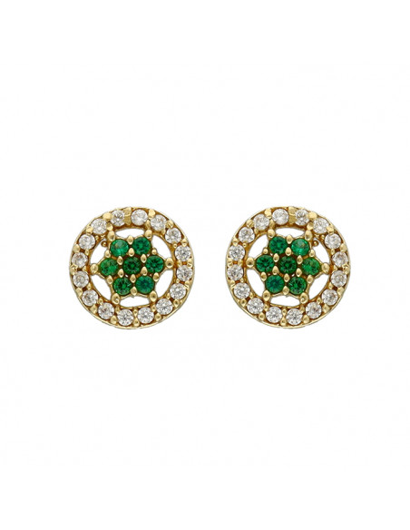PENDIENTES EN ORO CON CIRCONITAS ROSETA VERDE
