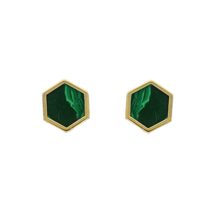 PENDIENTES EN ORO CON MALAQUITA EXAGONO