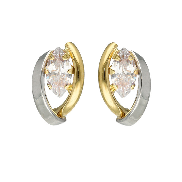 PENDIENTES EN ORO BICOLOR CIRCONITA CIERRE PRESION