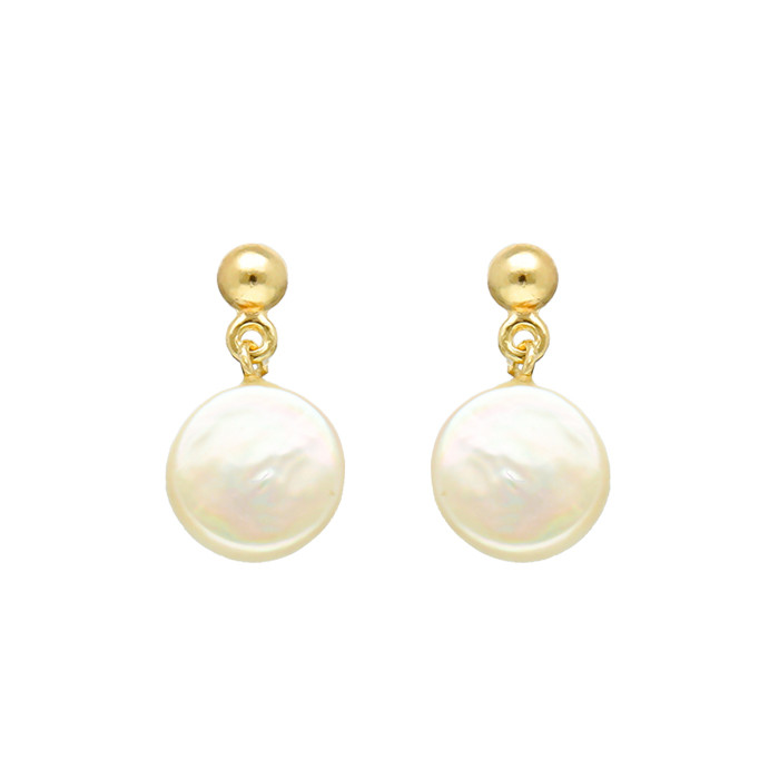 PENDIENTES ORO LARGOS PERLA PLANA