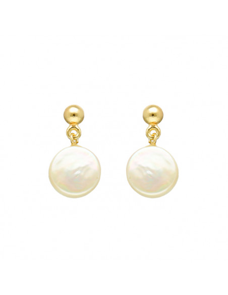 PENDIENTES ORO LARGOS PERLA PLANA