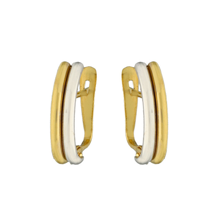 PENDIENTES EN ORO BLANCO Y AMARILLO DOBLE BANDA
