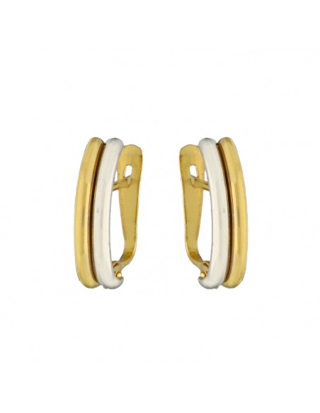 PENDIENTES EN ORO BLANCO Y AMARILLO DOBLE BANDA