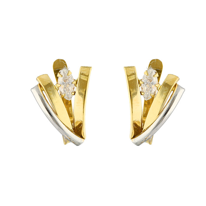 PENDIENTES ORO BICOLOR BANDAS CON CIRCONITA