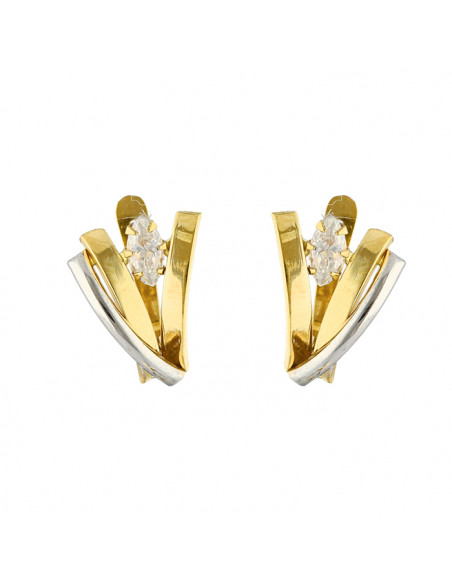 PENDIENTES ORO BICOLOR BANDAS CON CIRCONITA