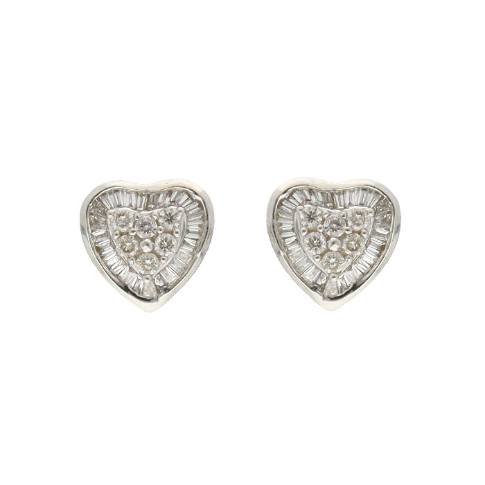 PENDIENTES EN ORO CORAZÓN EN RELIEVE Y DIAMANTES