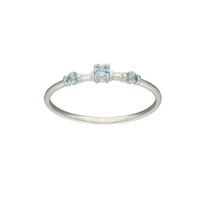 ANILLO EN ORO BLANCO CON AGUAMARINA Y DIAMANTES EN BAGUETTE