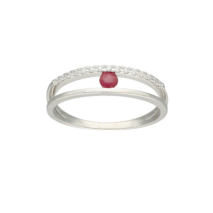 ANILLO EN ORO BLANCO Y DIAMANTES ARO DOBLE RUBI