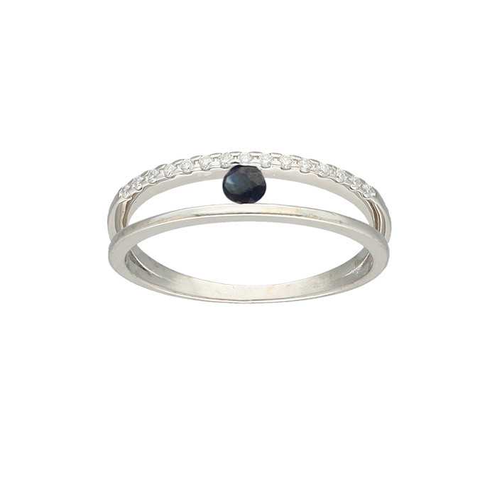 ANILLO EN ORO BLANCO Y DIAMANTES ARO DOBLE ZAFIRO