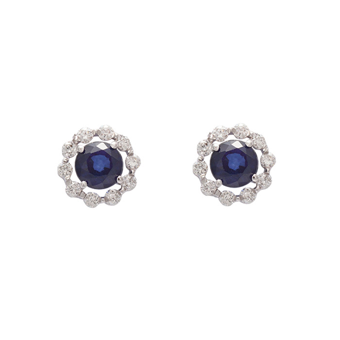 PENDIENTES EN ORO BLANCO CON DIAMANTES Y ZAFIRO