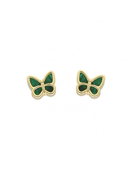 PENDIENTES ORO MARIPOSA INFANTILES MALAQUITA