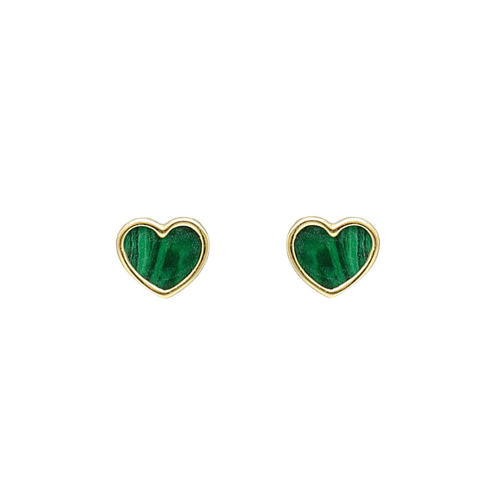 PENDIENTES ORO CORAZON INFANTILES MALAQUITA