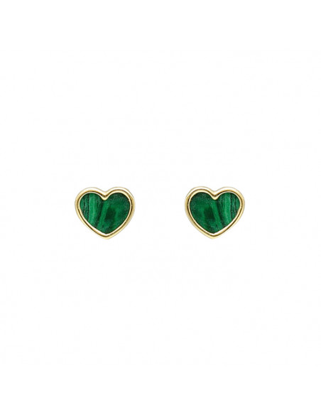 PENDIENTES ORO CORAZON INFANTILES MALAQUITA