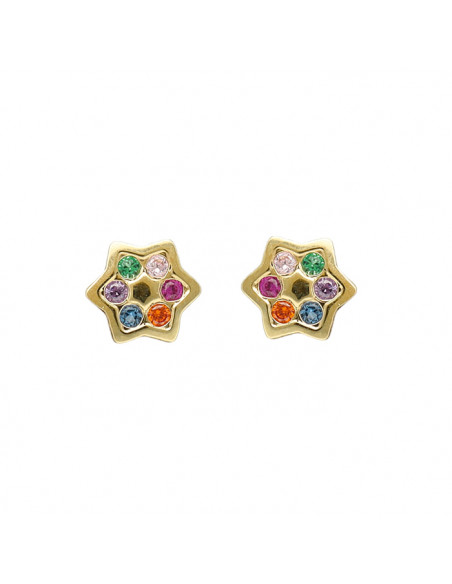 PENDIENTES ORO ESTRELLA CIRCONITAS COLORES INFANTILES