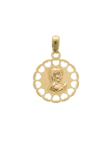 MEDALLA EN ORO DE 9 QUILATES REDONDA CORAZONES