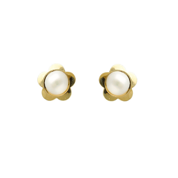 PENDIENTES ORO CON PERLAS FORMA FLOR