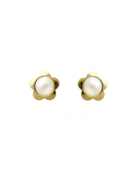 PENDIENTES ORO CON PERLAS FORMA FLOR