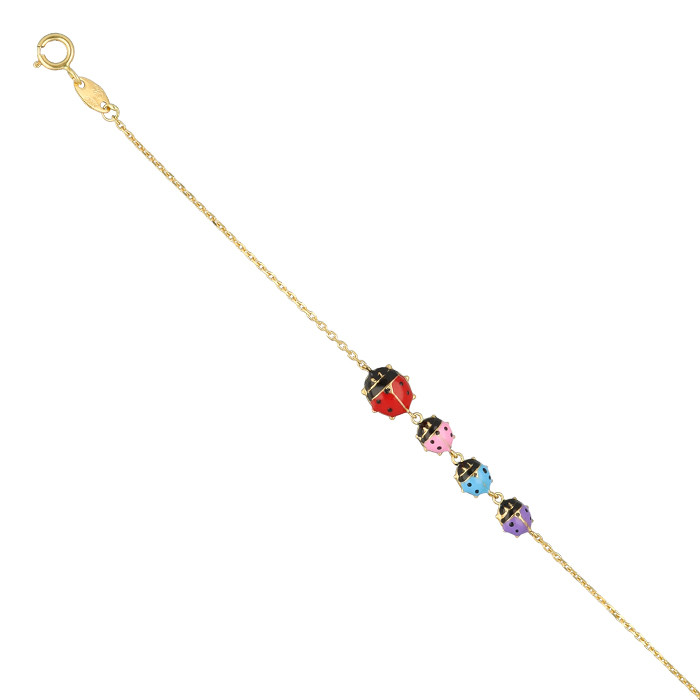 PULSERA EN ORO CON  MARIQUITAS DE COLORES