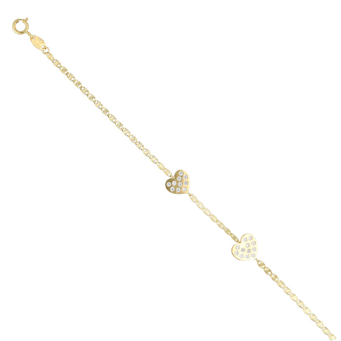 PULSERA INFANTIL EN ORO CON  CORAZONES Y CIRCONITAS