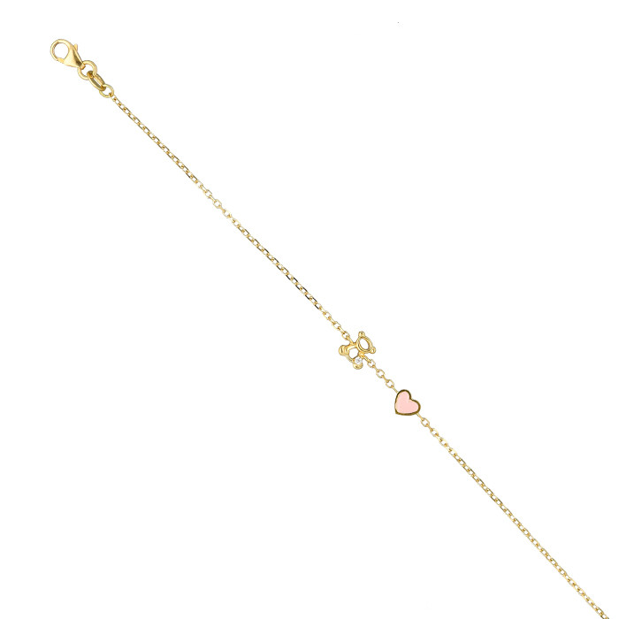 PULSERA INFANTIL EN ORO CON  CORAZON ESMALTADO Y OSITO