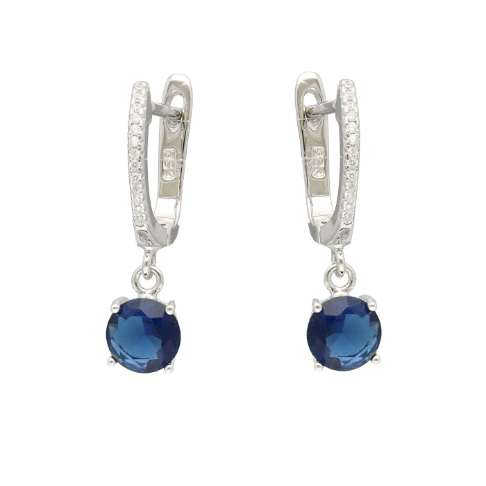 PENDIENTES PLATA LARGOS CON CIRCONITAS AZULES Y BLANCAS