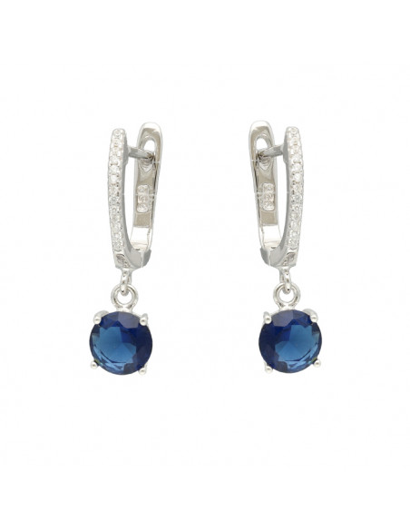 PENDIENTES PLATA LARGOS CON CIRCONITAS AZULES Y BLANCAS