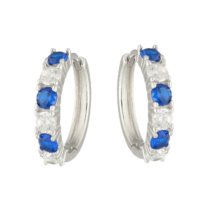 PENDIENTES PLATA EN ARO CON CIRCONITAS BLANCAS Y AZULES EN GARRA