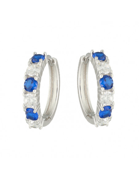 PENDIENTES PLATA EN ARO CON CIRCONITAS BLANCAS Y AZULES EN GARRA