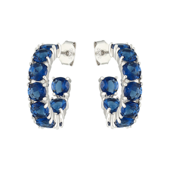 PENDIENTES PLATA EN ARO CON CIRCONITAS  AZULES EN GARRA