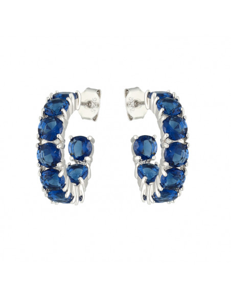 PENDIENTES PLATA EN ARO CON CIRCONITAS  AZULES EN GARRA