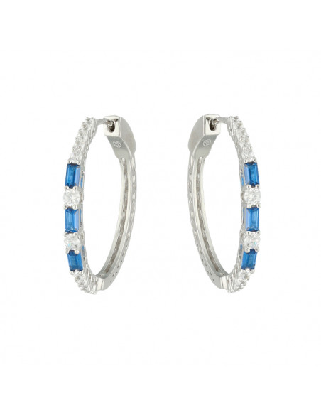 PENDIENTES PLATA EN ARO CON CIRCONITAS  AZULES Y BLANCAS EN BAGUETTE