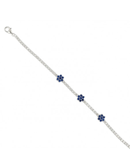 PULSERA EN PLATA CON CIRCONITAS AZULES Y BLANCAS ROSETA